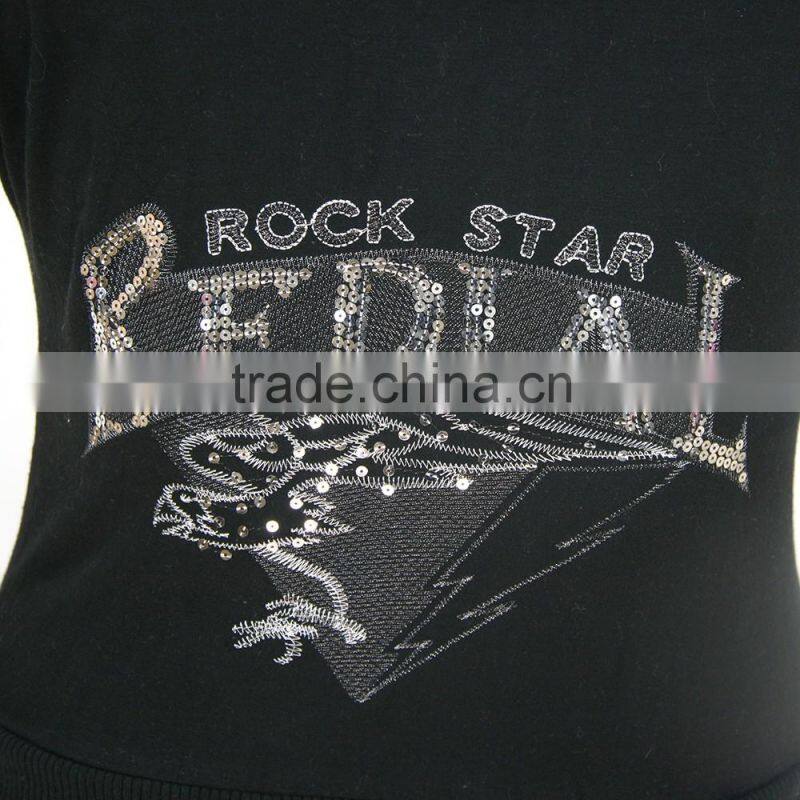 Women short sport jogging suit cotton jersey shiny emb. & print full zipper hooded