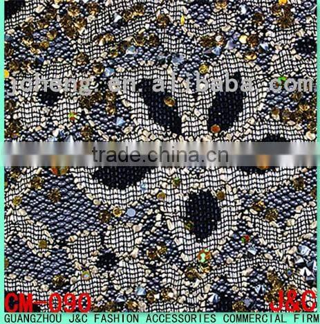 24*40cm beige color lace with colorado rhinestone hot fix mesh for shoe decorations