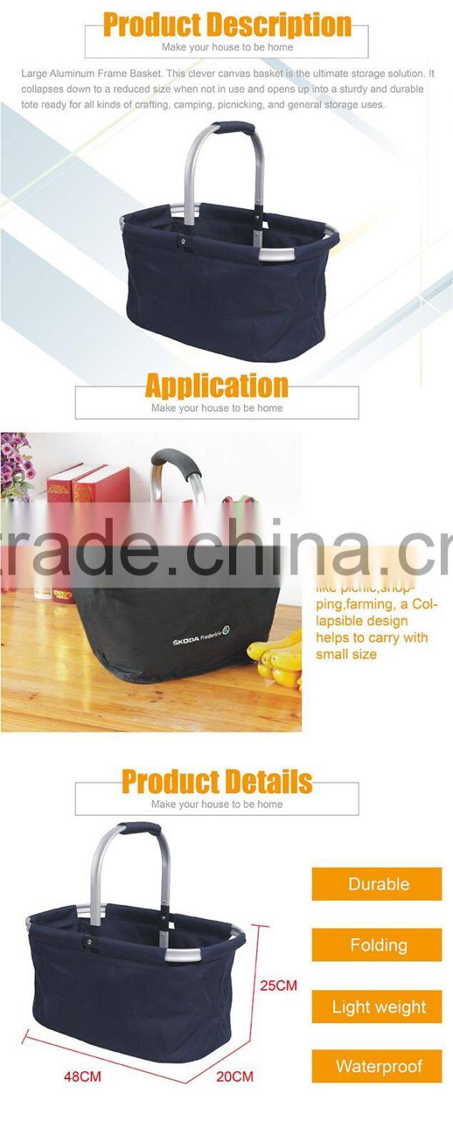 Polyester Collapsible Market Basket with Pocket