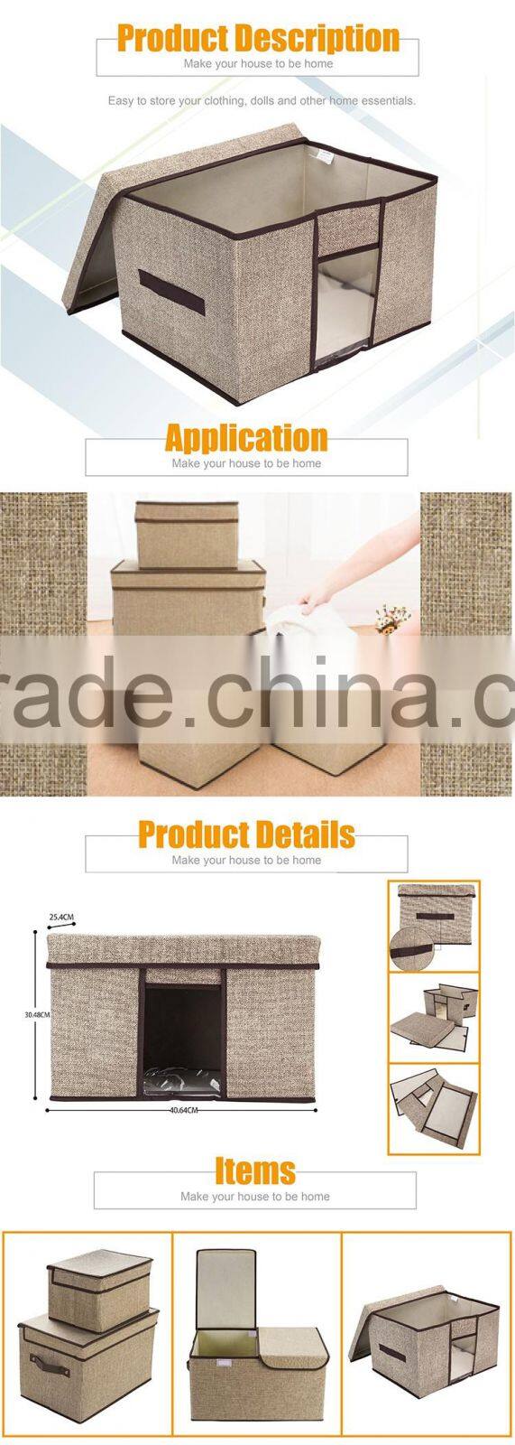 like-linen nonwoven fabric cardboard folding storage bin