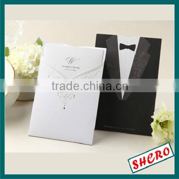 Elegant Laser Cut Wedding Cards, Champagne Pocket-fold Hollow Invitations,Wedding Invitation Card