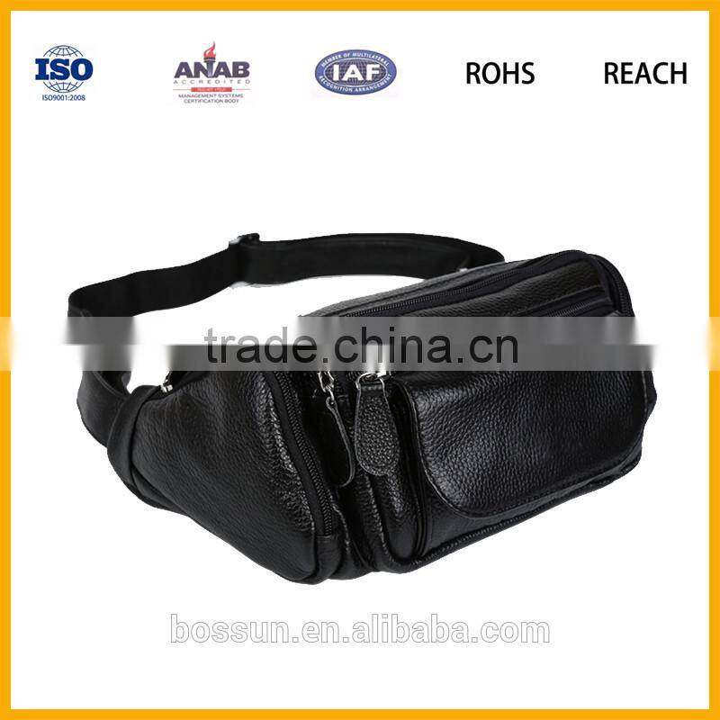 Black Men Genuine Leather Waist Bag High Quality Waterproof