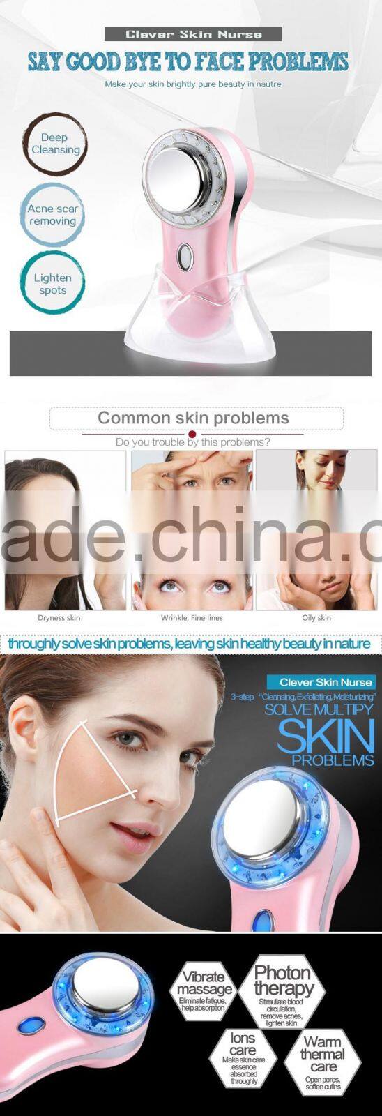 cheap slon equipment Electronic Vibration Red/Blue/Green Light Therapy facial massage