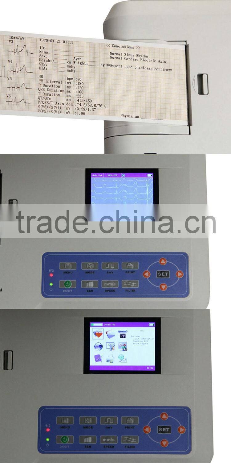 High resolution 480*270 wider Touch screen portable Standard 12 Lead ecg soft keyboard control