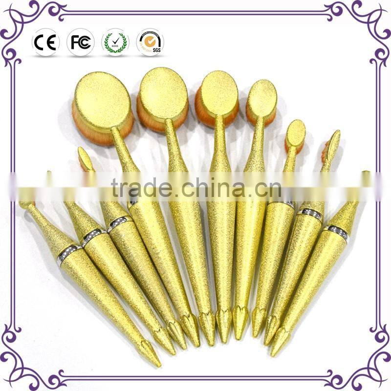 Bling bling New design 10 pieces oval multi-purpose toothbrush makeup brush sets professional pink makeup oval brush