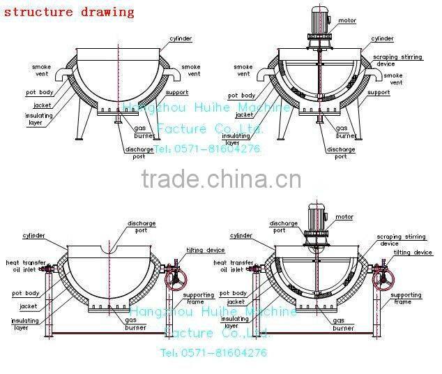 300Lcooking meat pork tiling double Gas Heating Jacketed Kettle with agitator made in chine save energy