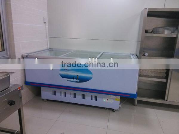 Supermarket glass door flat freezer