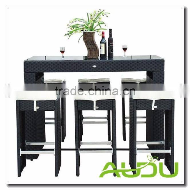 High Back Bar Stool Set Outdoor Rattan Bar Stool Set in Black