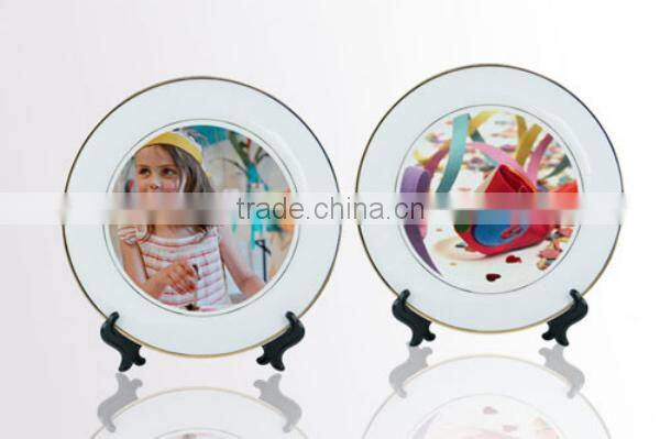 Sublimation Blank Double Gloden Rim Ceramic Plate For Heat Transfer Printing