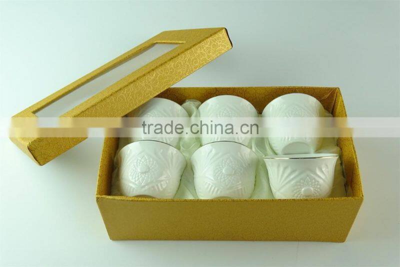 high quality White ceramic tea cup sets, 6 pcs/set,with color box paking.