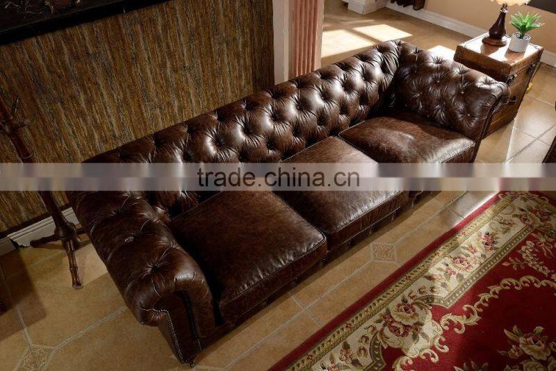 classical vintage leather chesterfield sofa with tufting armrest