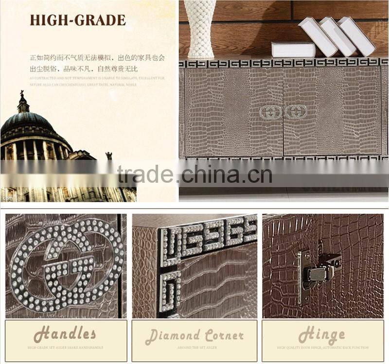 E106 postmodern western-style high quality stainless steel crocodile PU tv stand/cabinet