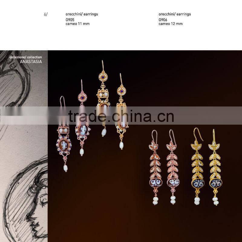 Wholesale 925 Sterling Silver Elegant Middle East Handmade Cameo with Pearl Earrings Made in Italy O905 cameo 11mm