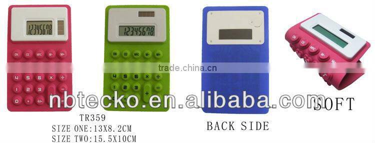 Different colors flexible silicon solar powered desktop calculator