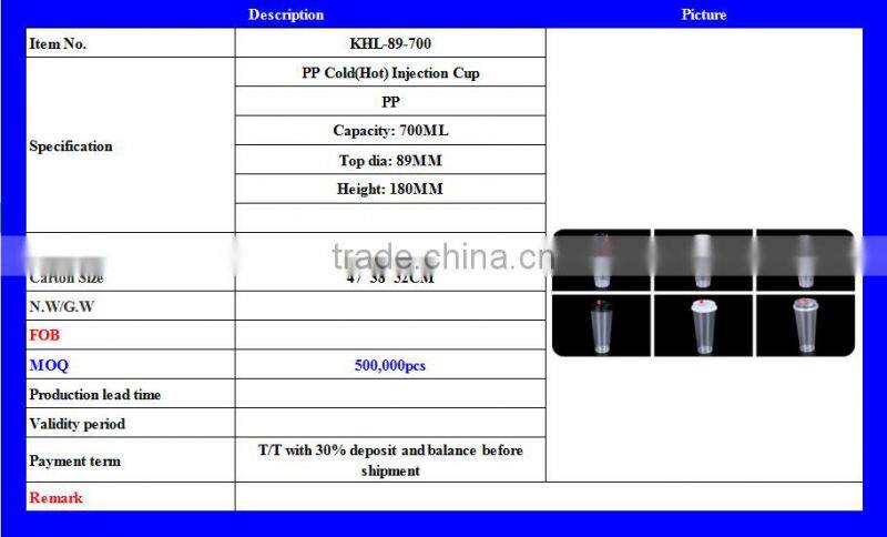 Water cup PP Cup plastic cup 700ML transparent drink cup disposable cup injection with lid