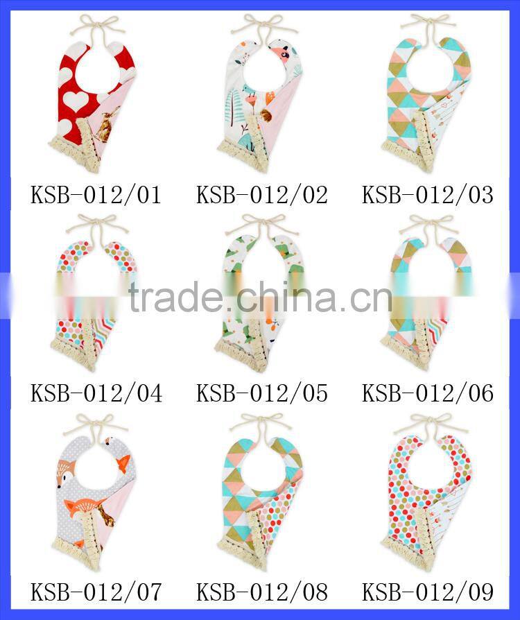 Girl top design new born baby reversible tassel bibs