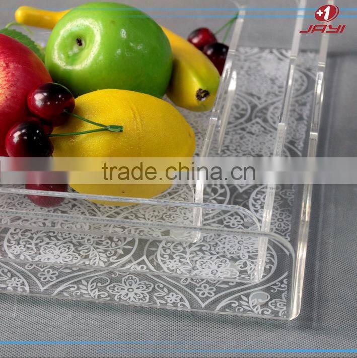 Customized wholesale acrylic fruit tray decorations clear plastic cake tray with special figure