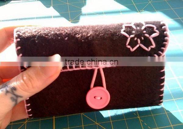 New products 2017 cheap polyester ticket wallet credit card purse wool fabric smart phone case with flower pink button closure