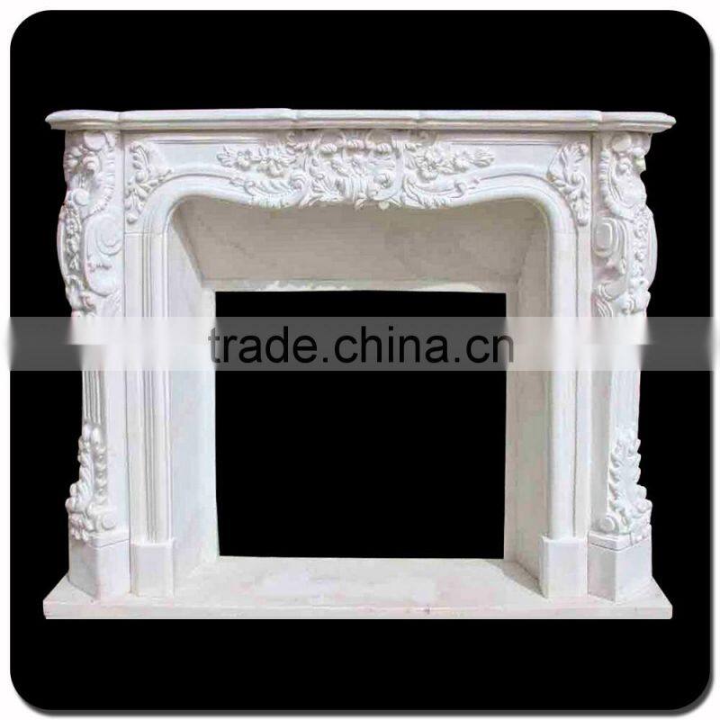 Home Decoration Hand Carving White Flower Marble Fireplace Mantel