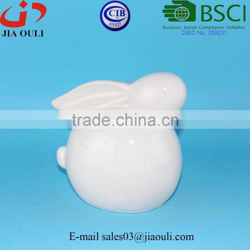 QUANZHOU BSCI Audit Factory fat sitting rabbit figurines, white ceramic bunny
