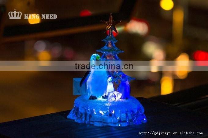 Acrylic Christmas Penguins &Tree Crystal Decoration With Led Light For Gift