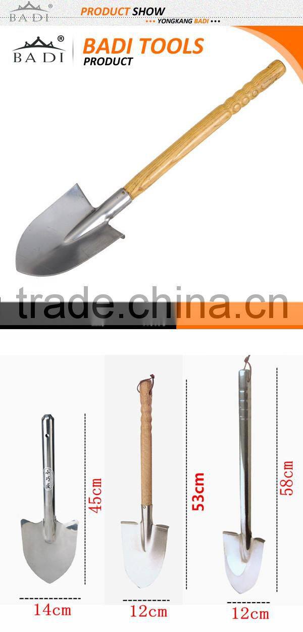 high grade wooden handle stainless steel survival camping garden shovel for garden digging