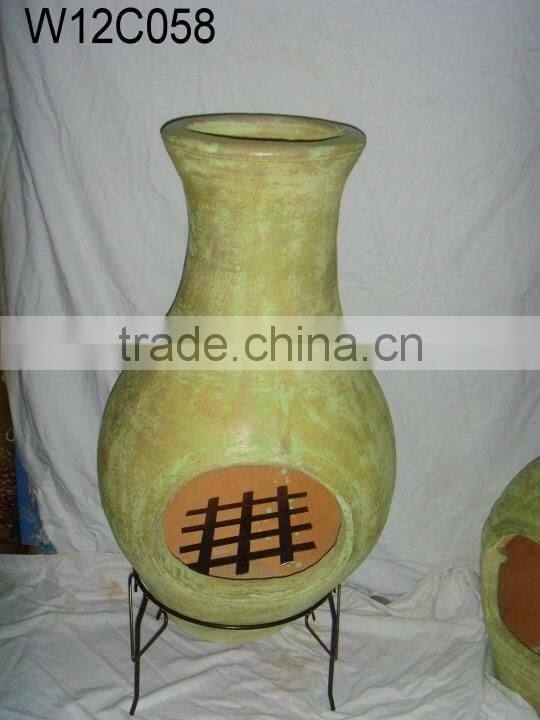 Clay chimeneas fire pit with BBQ grill and metal stand