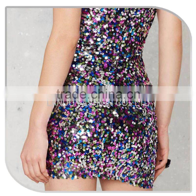 2016 new arrival ladies colorful sequin western free prom bodycon mini dress designs