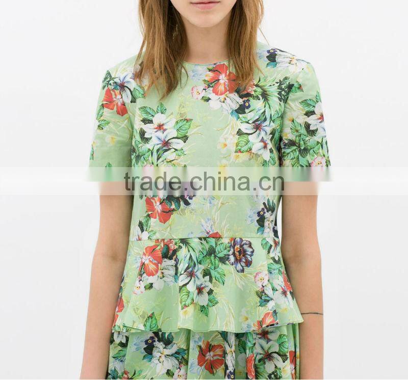 New round-neck joint wavy printing top