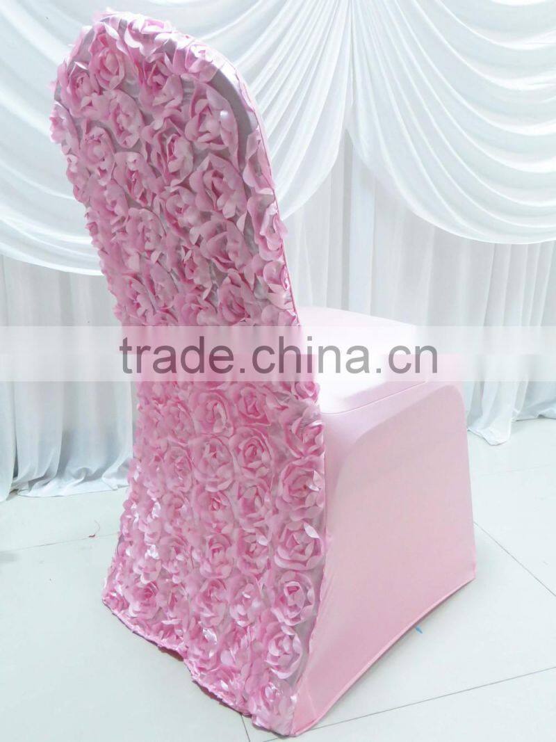 3D Baby pink rosette flower back spandex lycra chair cover