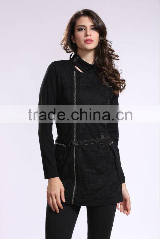 2014 New Arrival Ladies Asymmetrical Zip Long Coat Fashion Design Winter Overcoat