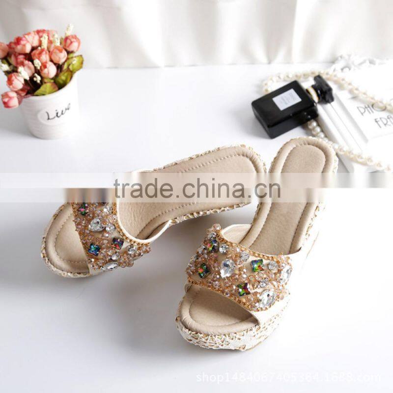 2017 summer style, new style sandals, beaded shoes, lace, lace, chains, beach, Rhinestone slippers, women