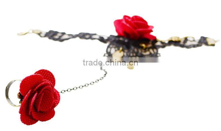 2015 hot style South Korean lace bracelets with ring sets Yiwu handmade rose jewelry set wholesale