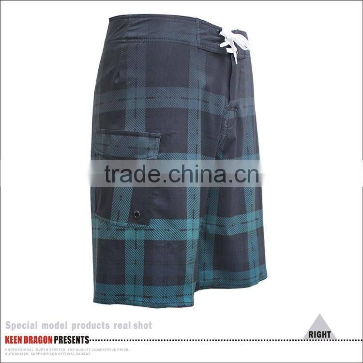 4-way stretch mens shorts with a side pocket grid printed wholesale board shorts