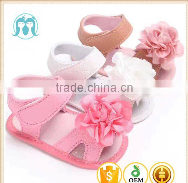 2017 New arrival Outdoor summer Pink infant foot wear breathable baby girls shoes sandals white kid flower shoes
