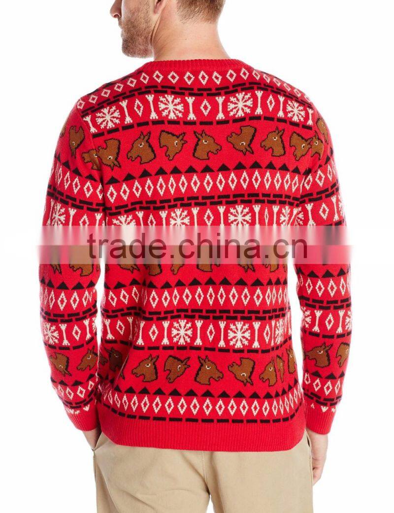 Men Red Sweater Christmas Hat Horse Pattern Christmas Jumper Sweater