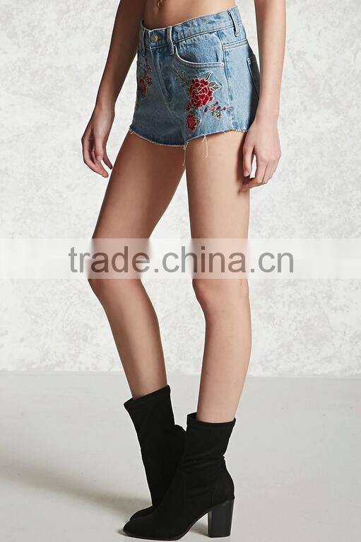 2017 floral printing jeans shorts high waisted denim shorts custom