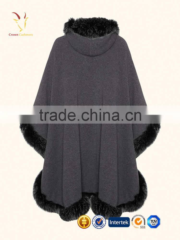 Winter Warm Wool Knitted Poncho Lady Fur Poncho