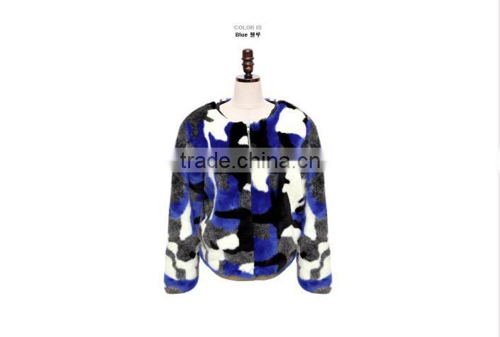 Europe style woman joint colour faux fox fur short overcoat lady fashionable printed short jackets