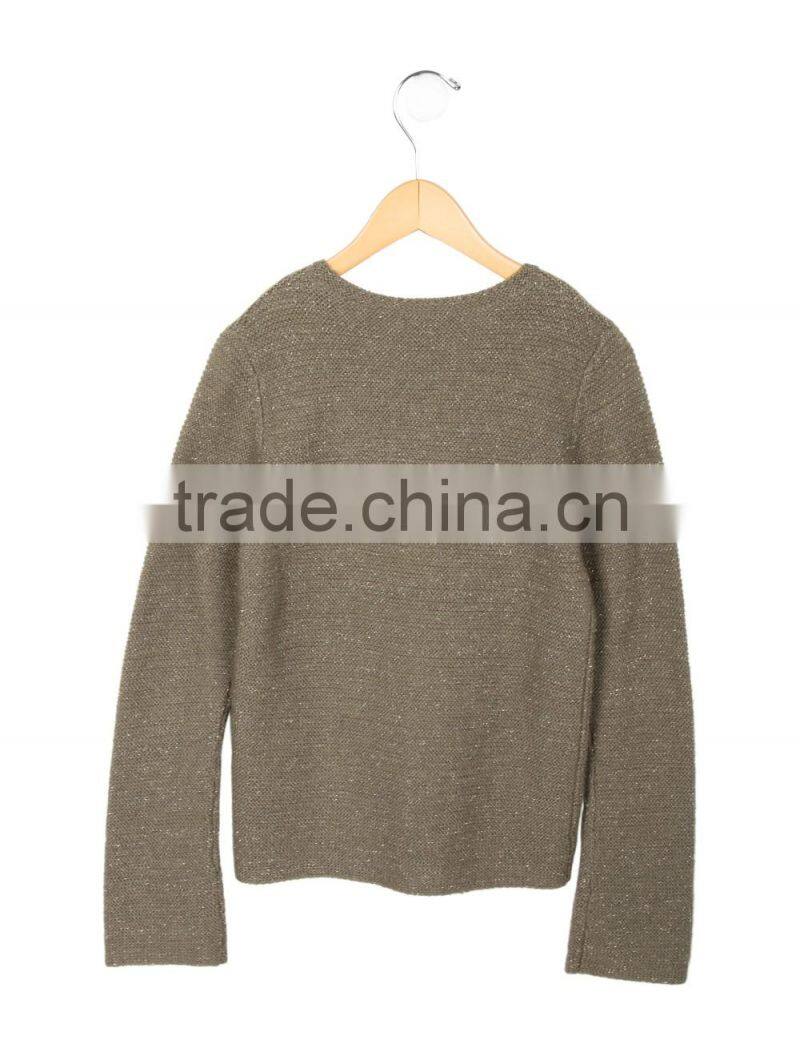 Customed Olive Green Shinny Long Sleeve Buttons Closured Cashmere Cardigan for Little Girls