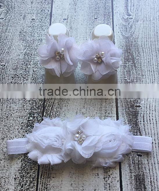 Newest Girls Headband With White Flower Chiffon Headband And Barefoot Sandal Kids Headband Child Wear NP-G-CS905-51