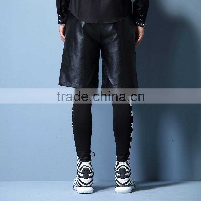 Mens fashion Hip-hop streetwear leather shorts/middle pants