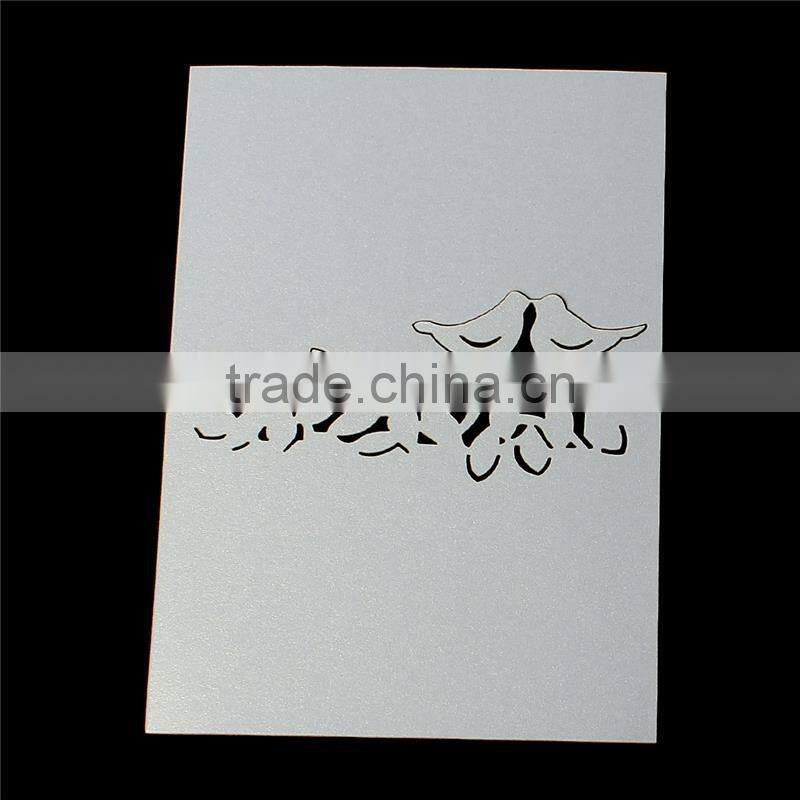Paper Wedding Party Name Place Cards Flower & Love Birds Hollow Light Golden Glitter