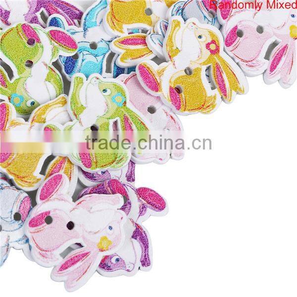Wood Sewing Buttons Scrapbooking 2 Holes Rabbit Animal At Random Flower Pattern