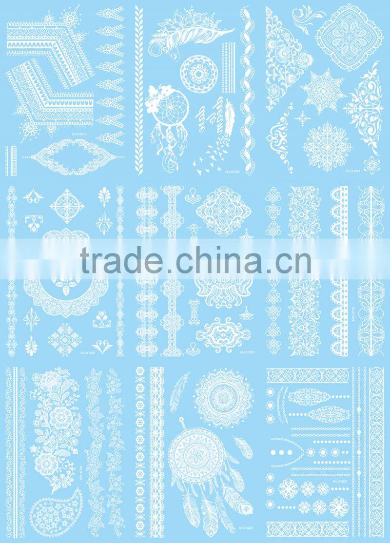 popular white lace bridal tattoo sticker henna temporary tattoo