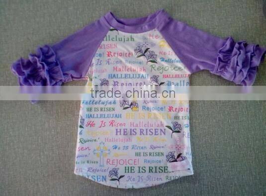 Easter Purple printed cartoon T-shirt and raglan sleeve litter girls clothes remark Spring kids cotton top