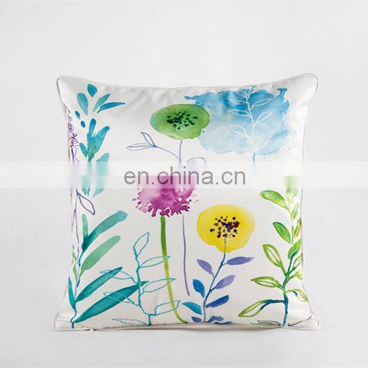 Home Decor Imitated Silk Fabric Floral Print Pillow Sofa Cushion Cover