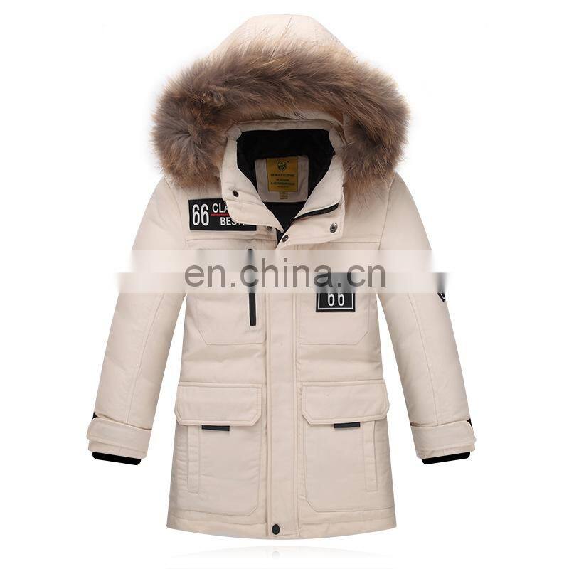 Long pattern winter fur fashion down coats jackets for children wholesale