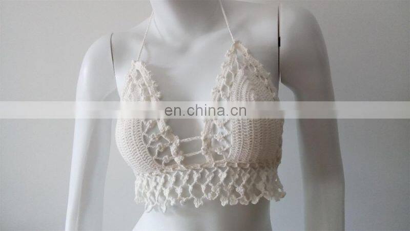 SUMMER CROCHET TOP Summer Festival Top Yoga Corset Hippie Knit White Lace Sexy Bra Halter Top