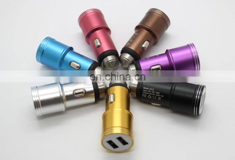Dual USB Port Alloy Skin 5V 3A Auto Lighter Power Source Mobile Travel Charger